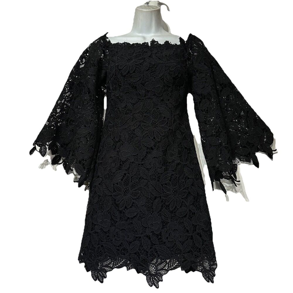 Free People Dusk Lace Off Shoulder black Mini Dress Size 0 - Picture 5 of 12